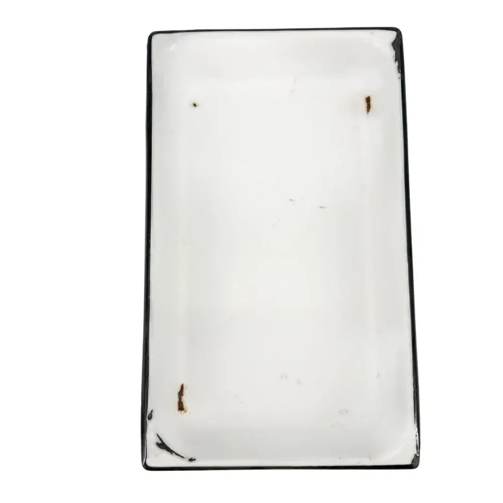vintage white enamelware Baking Pan large rectangular tray black trim